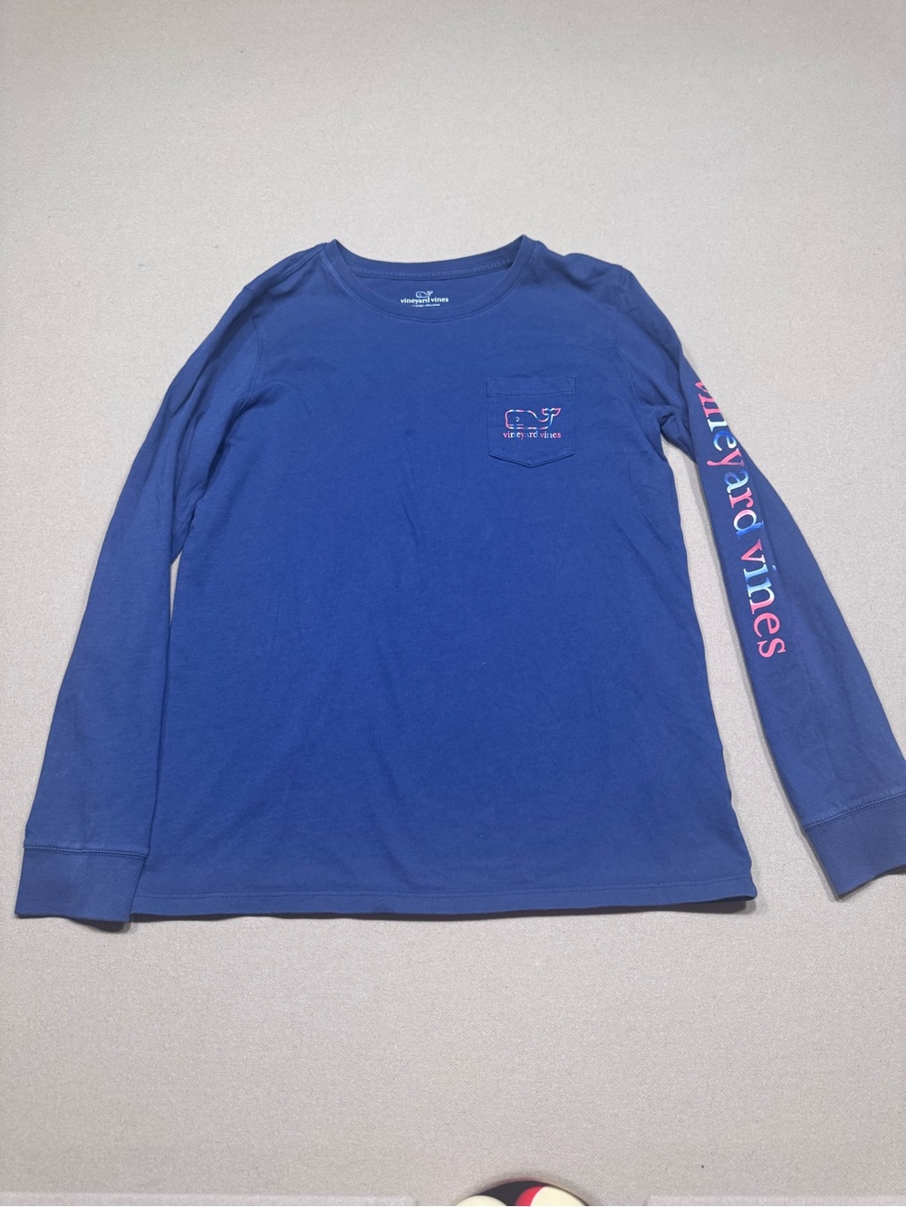 Vineyard Vines Kids Long Sleeve Pocket Tee - Navy Blue with Multicolored Logo